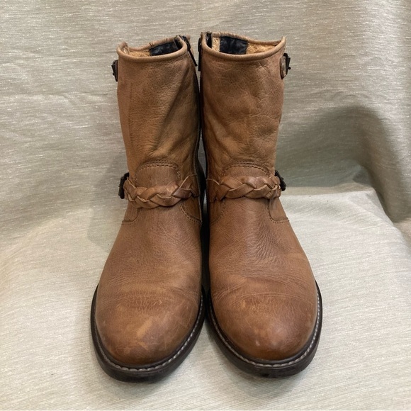 PAUL GREEN Sz 8.5 Distressed  Braided Buckle Zipper Closure Leather Boots - Picture 2 of 14